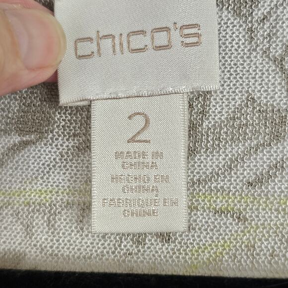 Chicos white lime taupe paisley print hilo cardigan sweater size 2 - Picture 3 of 7
